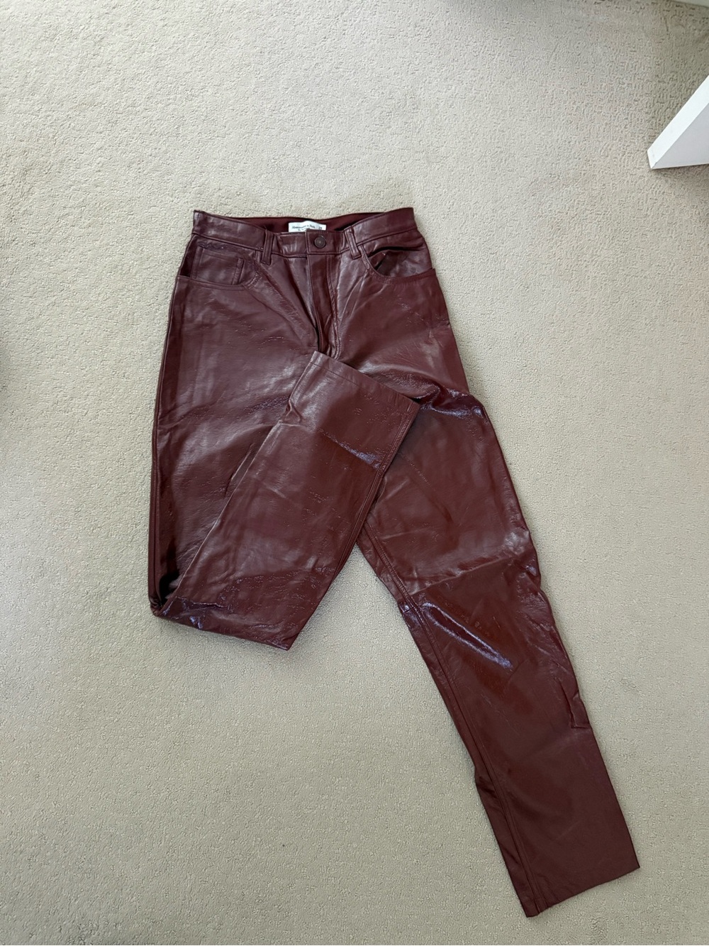 Abercrombie & Fitch Women's Burgundy Faux Leather Straight Leg Pants